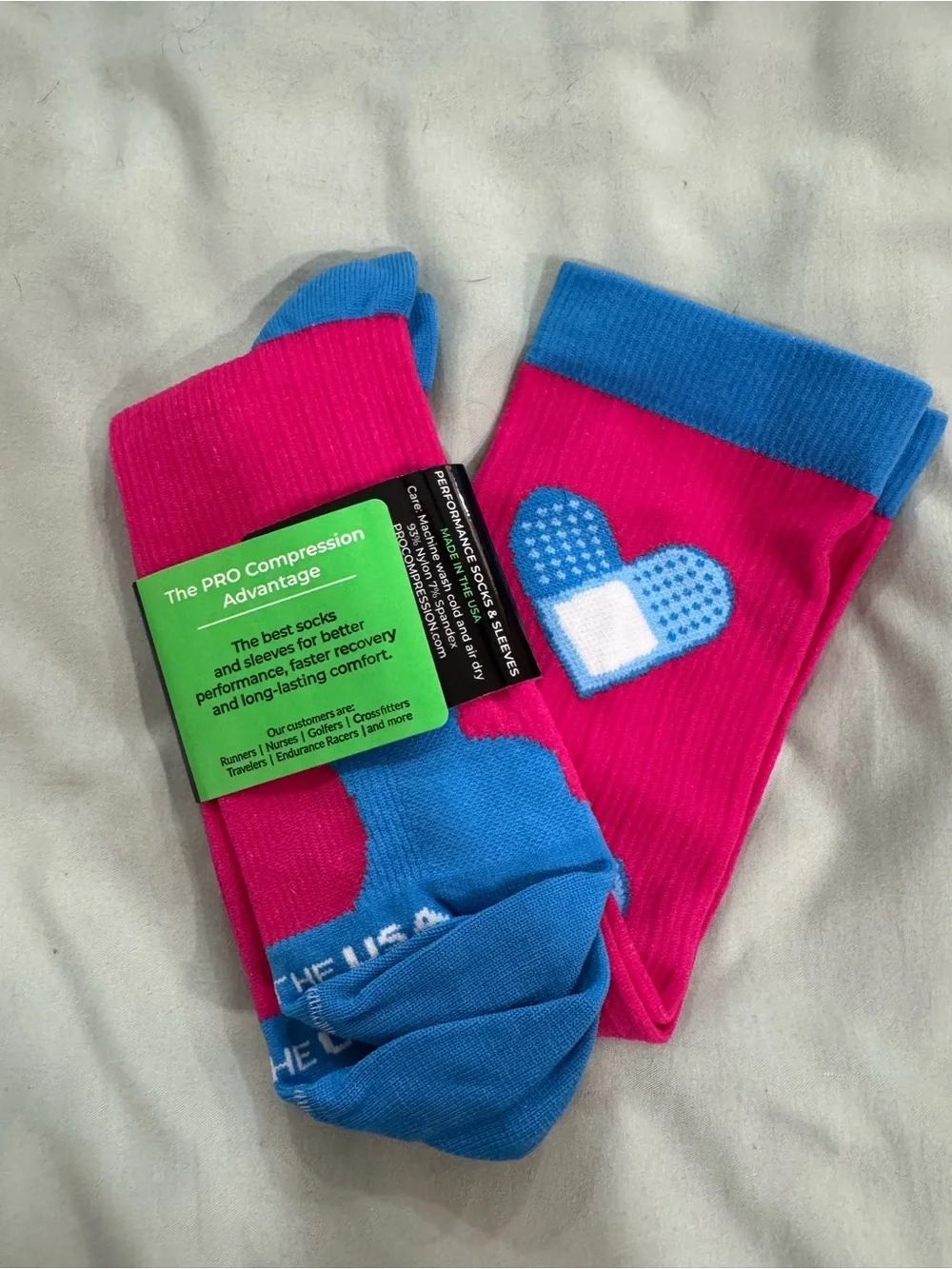 Pro Compression Women’s Pink & Blue Heart-Accent Compression Socks